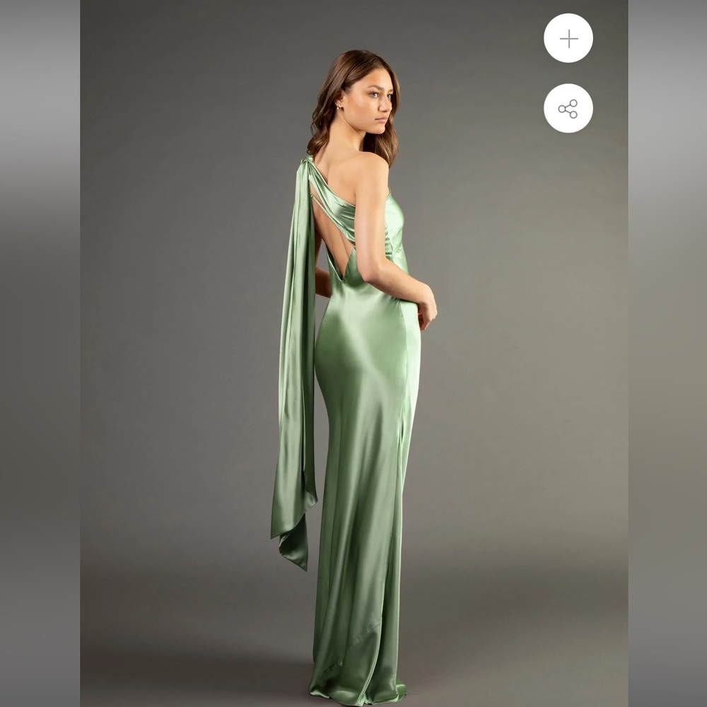 Michelle Mason One Shoulder Gown in Sage
